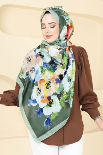 moda selvim Çiçek Desenli Soft Şal Serisi 144IPK758 Mint - Thumbnail