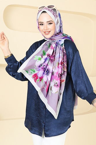 moda selvim Çiçek Desenli Soft Şal Serisi 144IPK758 Taş - Thumbnail
