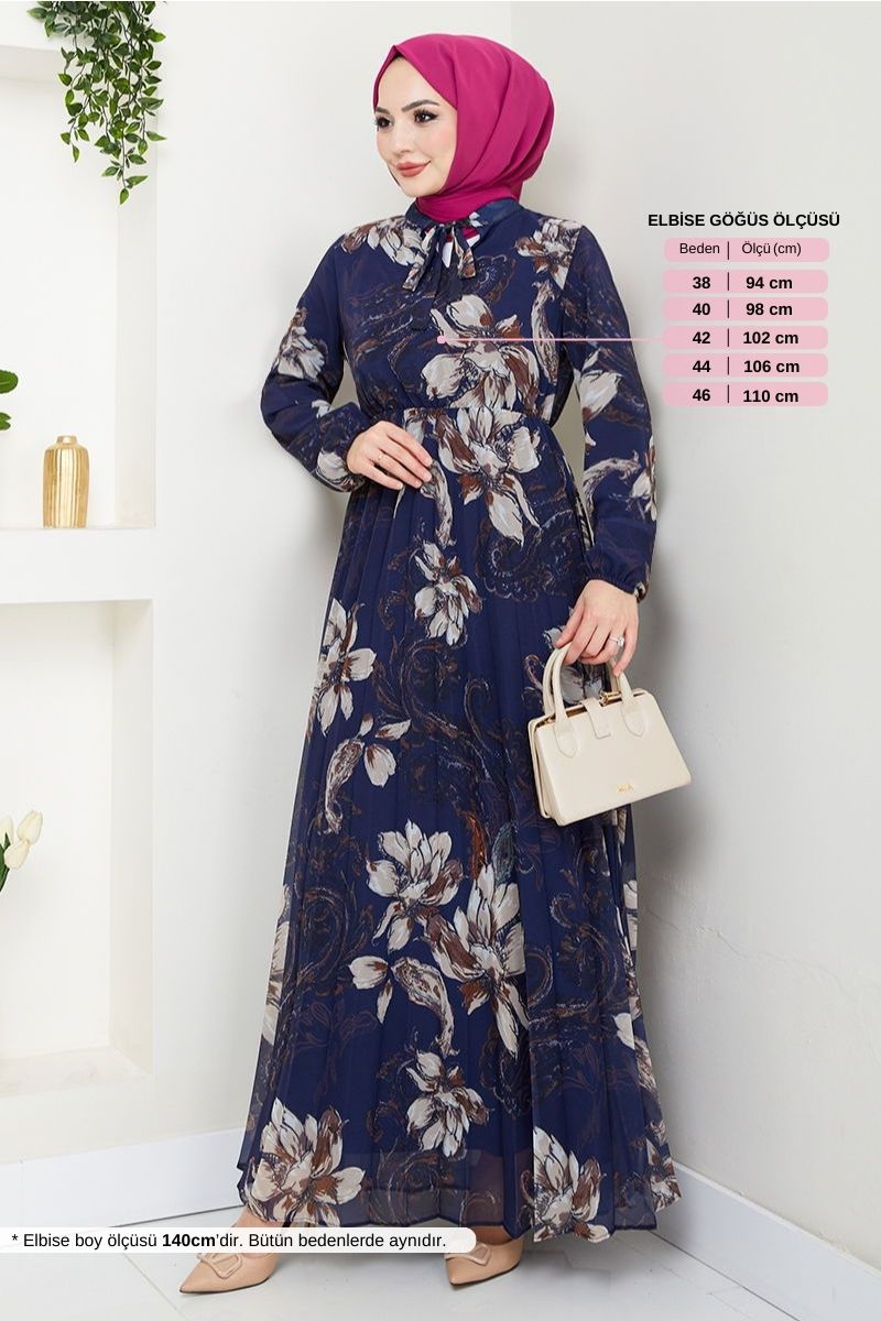 Çiçek Desenli Tesettür Elbise 5035ANT904-M Laci