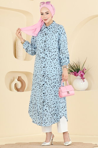 moda selvim Çiçek Desenli Tunik 170NZRK1200 Bebe Mavisi - Thumbnail