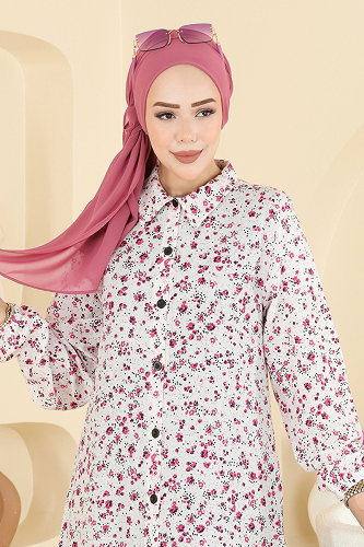 moda selvim Çiçek Desenli Tunik 170NZRK1200 Ekru - Thumbnail