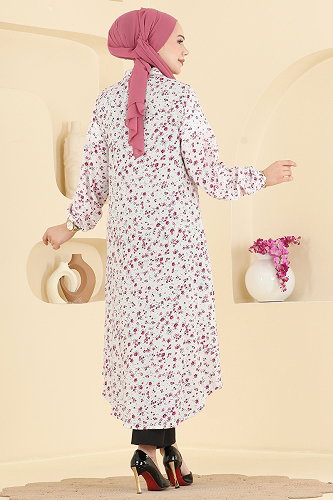 moda selvim Çiçek Desenli Tunik 170NZRK1200 Ekru - Thumbnail