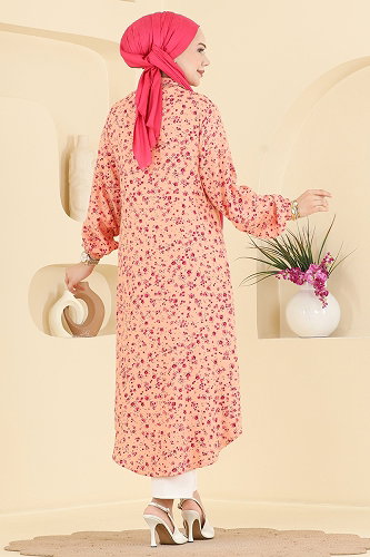 moda selvim Çiçek Desenli Tunik 170NZRK1200 Somon - Thumbnail