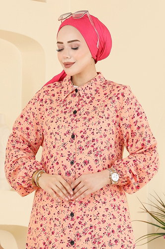 moda selvim Çiçek Desenli Tunik 170NZRK1200 Somon - Thumbnail