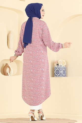 moda selvim Çiçek Desenli Tunik 195NZRK1200 Gül Kurusu - Thumbnail