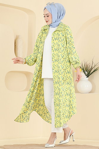 moda selvim Çiçek Desenli Tunik 195NZRK1200 Sarı - Thumbnail