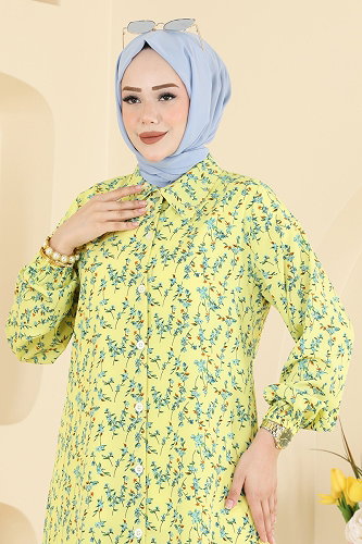 moda selvim Çiçek Desenli Tunik 195NZRK1200 Sarı - Thumbnail