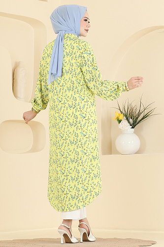moda selvim Çiçek Desenli Tunik 195NZRK1200 Sarı - Thumbnail