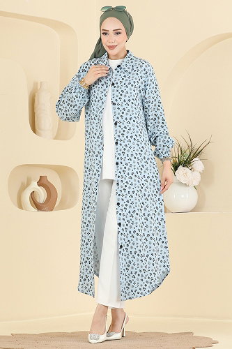 moda selvim Çiçek Desenli Uzun Tunik 171NZRK1200 Bebe Mavisi - Thumbnail