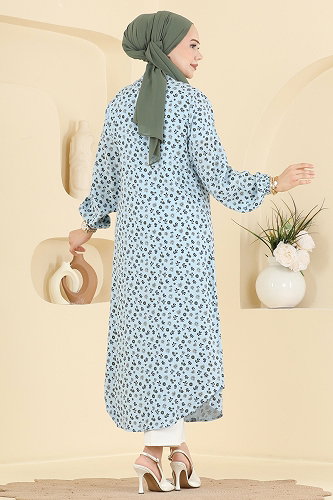 moda selvim Çiçek Desenli Uzun Tunik 171NZRK1200 Bebe Mavisi - Thumbnail