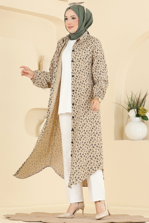 Modaselvim Tunik Çiçek Desenli Uzun Tunik 171NZRK1200 Vizyon