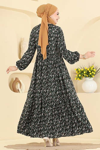 moda selvim Çiçek Desenli Viskon Elbise 034MR1078 Desen 1 - Thumbnail
