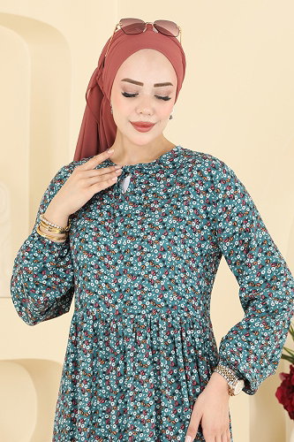moda selvim Çiçek Desenli Viskon Elbise 034MR1078 Desen 2 - Thumbnail