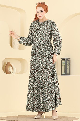 moda selvim Çiçek Desenli Viskon Elbise 034MR1078 Desen 5 - Thumbnail