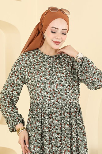 moda selvim Çiçek Desenli Viskon Elbise 034MR1078 Desen 5 - Thumbnail