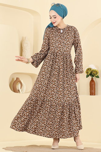 moda selvim Çiçek Desenli Viskon Elbise 034MR1078 Desen 7 - Thumbnail