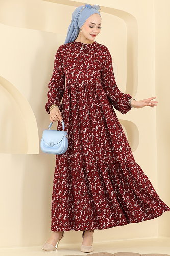 moda selvim Çiçek Desenli Viskon Elbise 034MR1078 Desen 8 - Thumbnail