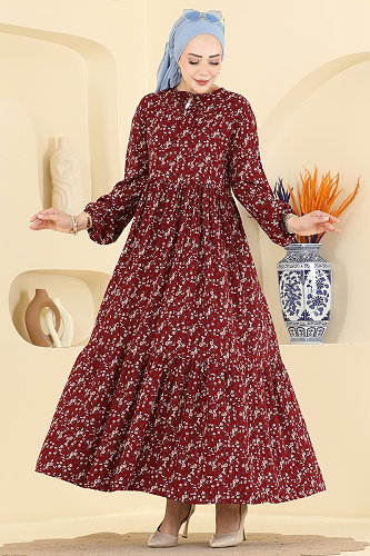 moda selvim Çiçek Desenli Viskon Elbise 034MR1078 Desen 8 - Thumbnail