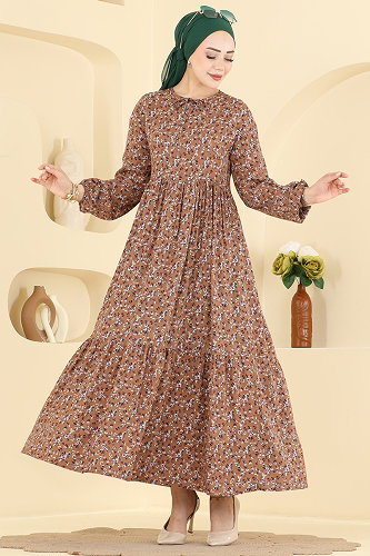 moda selvim Çiçek Desenli Viskon Elbise 034MR1078 Desen 9 - Thumbnail