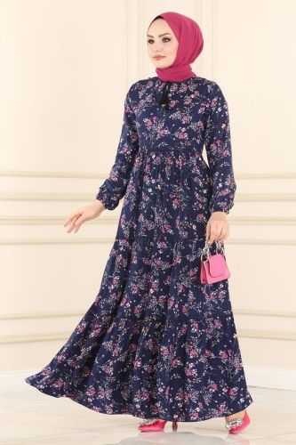 B.G.S. - Çiçek Desenli Viskon Elbise 1108BG354 Laci