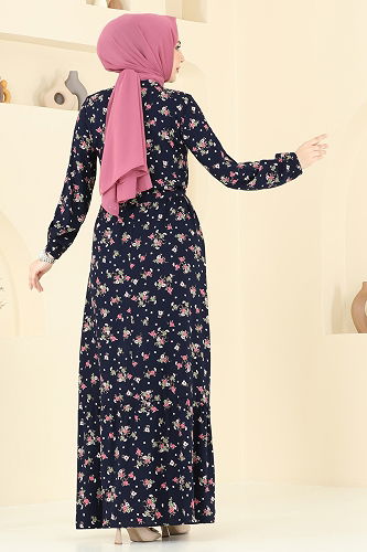 moda selvim Çiçek Desenli Viskon Elbise 4065ZNN863 Laci - Thumbnail