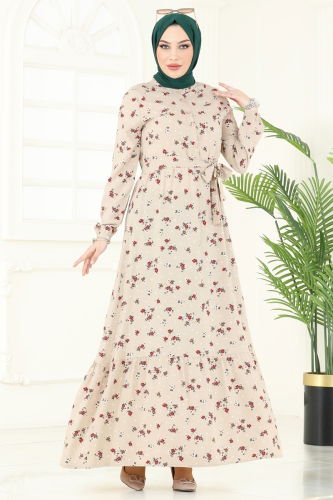 moda selvim Çiçek Desenli Viskon Elbise 4065ZNN863 Vizyon - Thumbnail