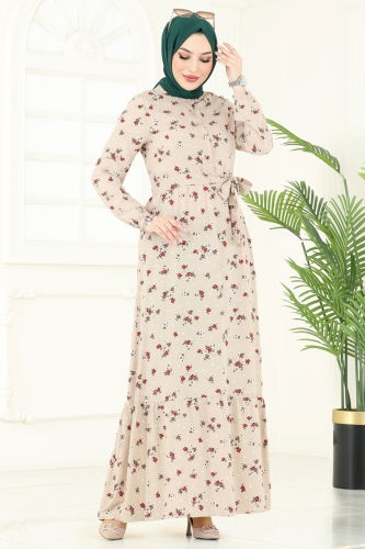 moda selvim Çiçek Desenli Viskon Elbise 4065ZNN863 Vizyon - Thumbnail