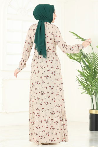 moda selvim Çiçek Desenli Viskon Elbise 4065ZNN863 Vizyon - Thumbnail
