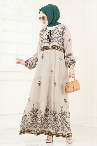 moda selvim Çiçek Desenli Viskon Elbise 4096ZNNK1102 Vizyon - Thumbnail