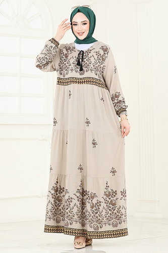 moda selvim Çiçek Desenli Viskon Elbise 4096ZNNK1102 Vizyon - Thumbnail