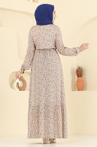 moda selvim Çiçek Desenli Viskon Elbise 5002ERK1158 Vizyon - Thumbnail