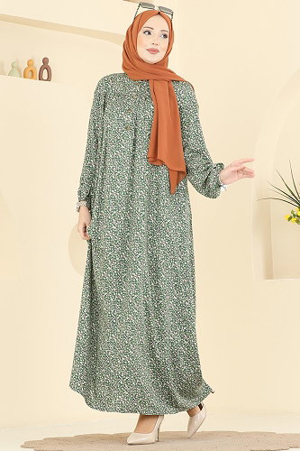 moda selvim Çiçek Desenli Viskon Elbise 7161ERK1158 Mint - Thumbnail