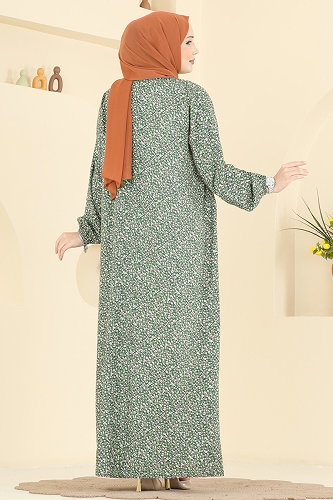 moda selvim Çiçek Desenli Viskon Elbise 7161ERK1158 Mint - Thumbnail