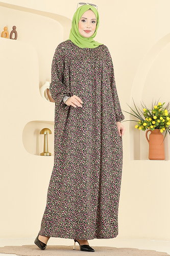 moda selvim Çiçek Desenli Viskon Elbise 7161ERK1158 Siyah - Thumbnail