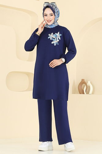 moda selvim Çiçek Detay İkili Takım 2706AYD574 Laci - Thumbnail