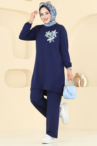 moda selvim Çiçek Detay İkili Takım 2706AYD574 Laci - Thumbnail