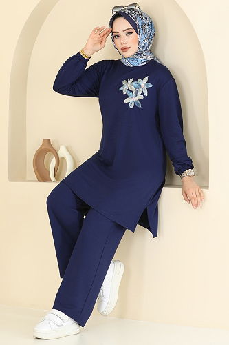 moda selvim Çiçek Detay İkili Takım 2706AYD574 Laci - Thumbnail