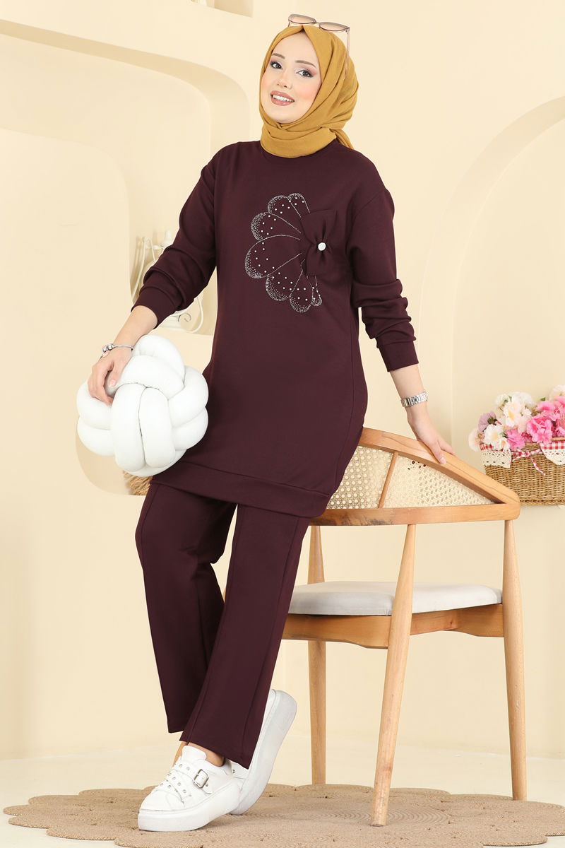 Çiçek Detay Modal Takım 2726AYD574 Bordo