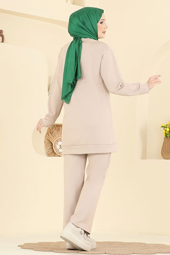 moda selvim Çiçek Detay Modal Takım 2726AYD574 Taş - Thumbnail