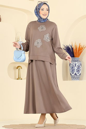 moda selvim Çiçek Detaylı Modal Takım 2604TPK1167 Vizyon - Thumbnail