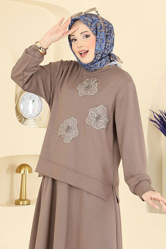 moda selvim Çiçek Detaylı Modal Takım 2604TPK1167 Vizyon - Thumbnail