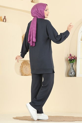 moda selvim Çiçek Detaylı Modal Takım 2730AYD574 Antrasit - Thumbnail