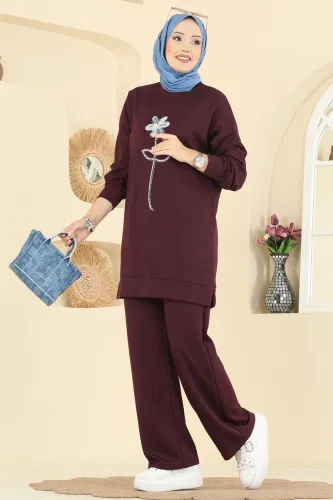 A.Y.D. - Çiçek Detaylı Modal Takım 2730AYD574 Bordo