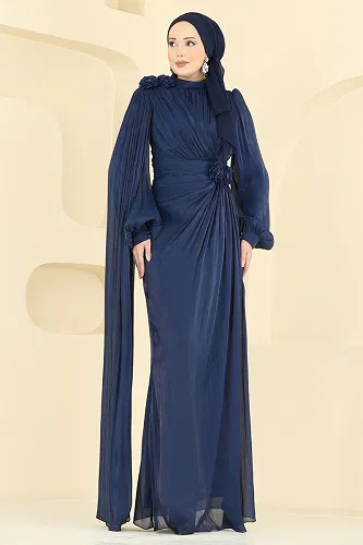 moda selvim Çiçek Detaylı Şık Abiye 7149SAR739 Laci - Thumbnail