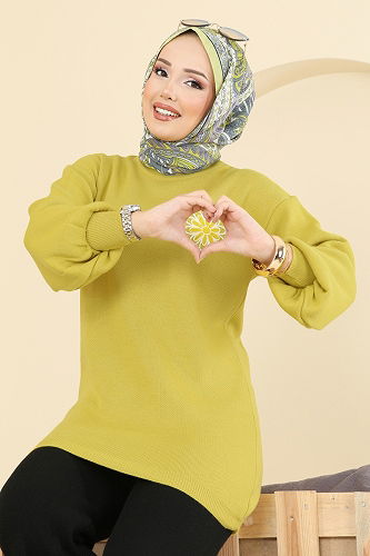 moda selvim Çiçek Detaylı Triko Takım 2724AYD574 Asit&Siyah - Thumbnail