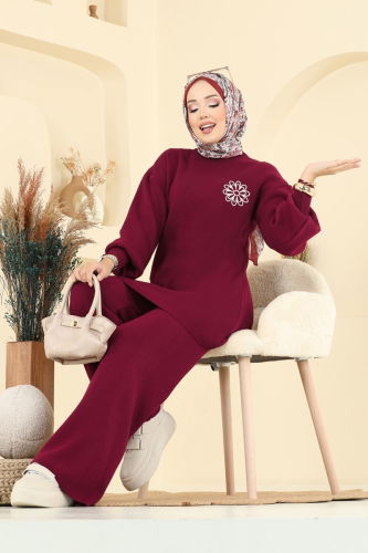 A.Y.D. - Çiçek Detaylı Triko Takım 2724AYD574 Bordo