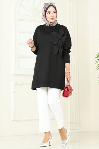 A.Y.D. - Çiçek Detaylı Tunik 2702AYD574 Siyah