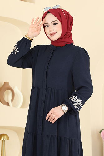 moda selvim Çiçek Nakışlı Ayrobin Elbise PL9198 Laci - Thumbnail