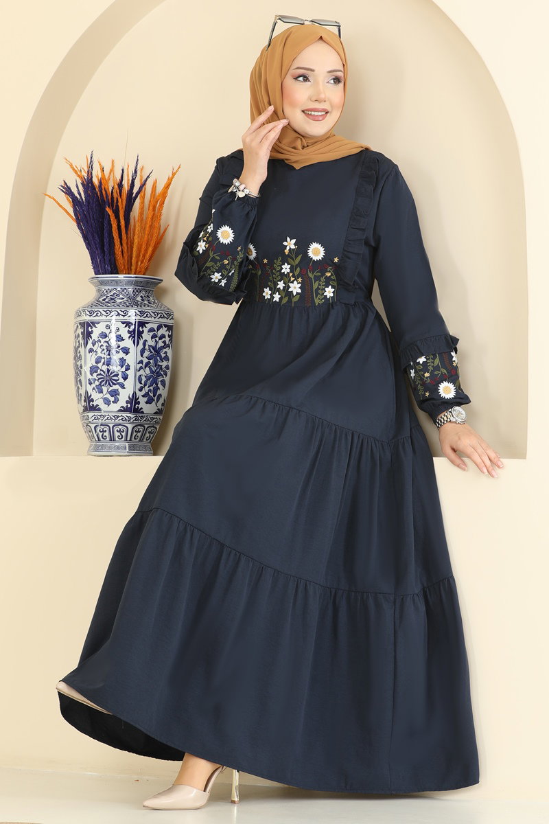 Çiçek Nakışlı Poplin Elbise 327ASN888 Laci