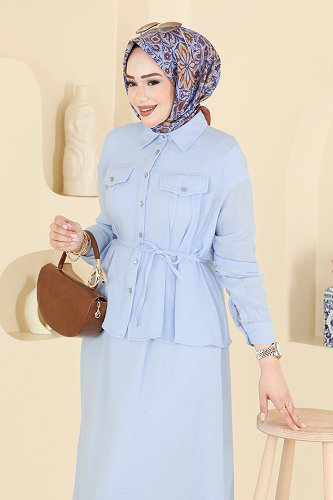 moda selvim Çift Cepli 2 li Takım 373ASN888 Bebe Mavisi - Thumbnail